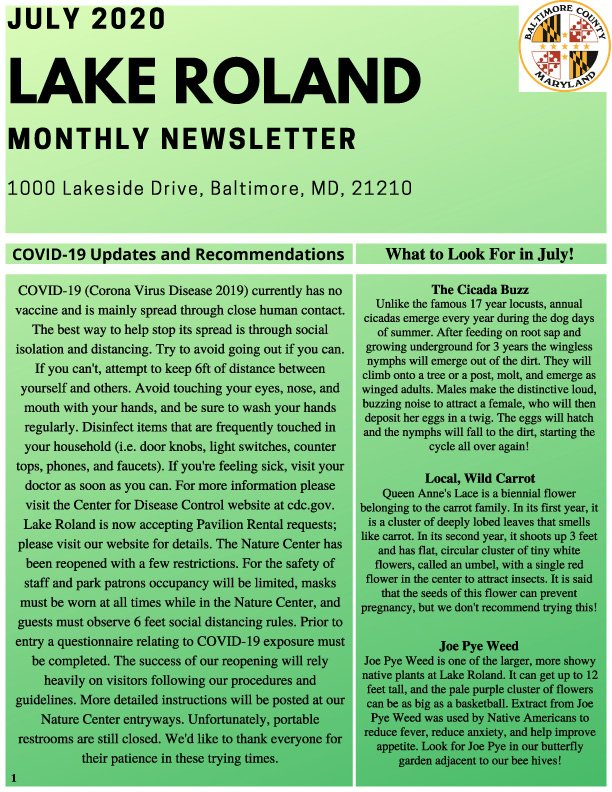 July 2020 Lake Roland Newsletter